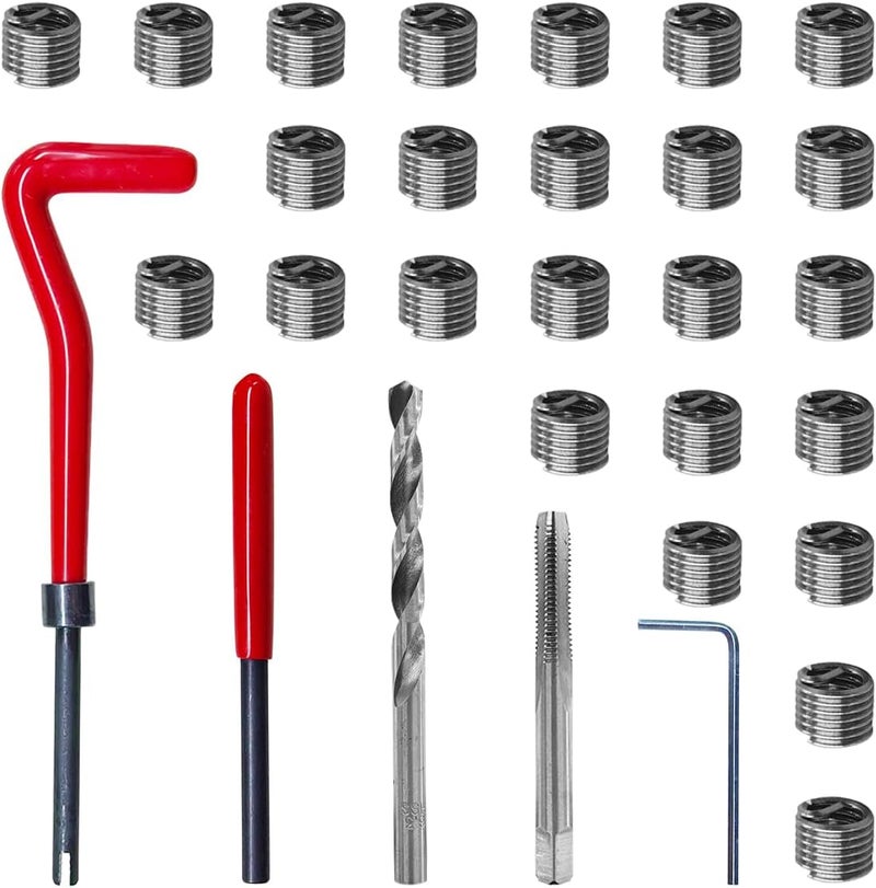 ZIMISI طقم إصلاح خيوط M6 x 1.0mm مكون من 30 قطعة، مجموعة إدخالات هيليكويل من الفولاذ المقاوم للصدأ، مجموعة أدوات يدوية متوافقة، مجموعة إصلاح خيوط هيليكويل مقياس M6 لإصلاح السيارات - Image 1